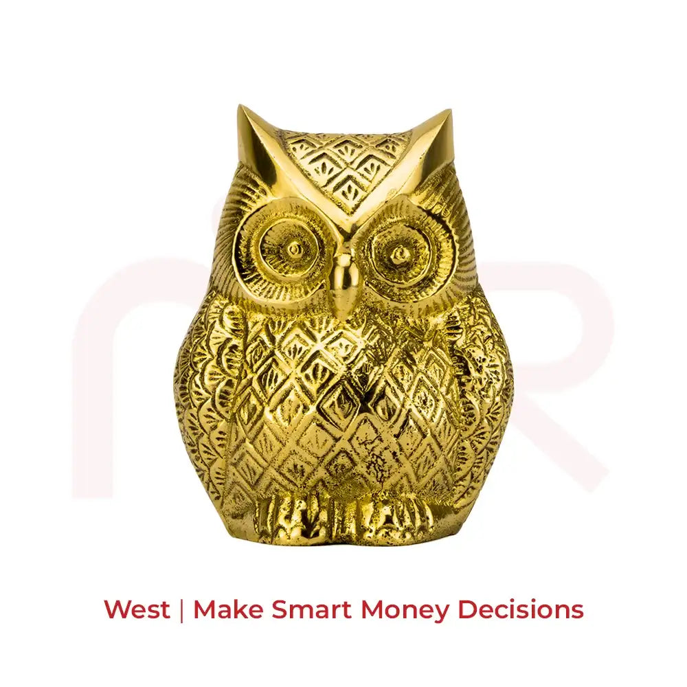 Golden owl statue for West direction Vastu remedy to make smart money decisions.
