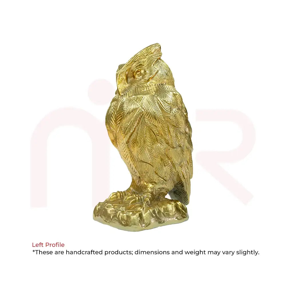 Left profile of a golden owl figurine for smart money decisions by MahaVastu Remedies