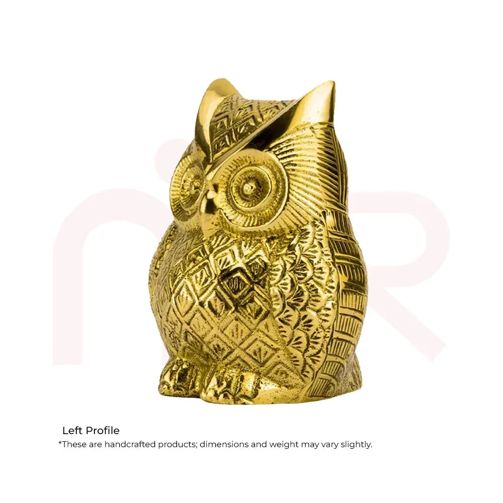 Gold owl statue with intricate patterns, Vastu decorative remedy for home positivity