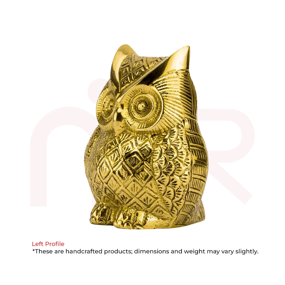 Gold owl statue with intricate patterns, Vastu decorative remedy for home positivity