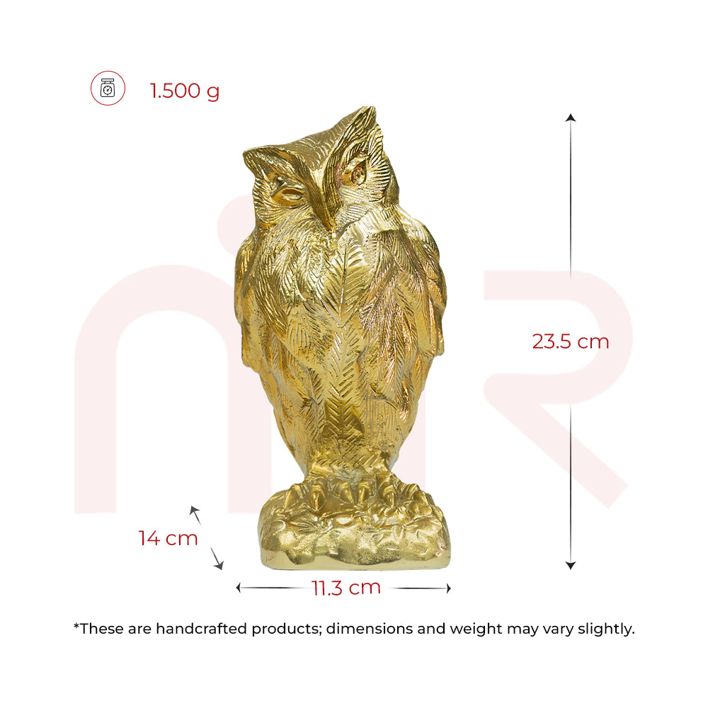 Golden owl statue by MahaVastu Remedies with dimensions 23.5 cm height and 1.5 kg weight.