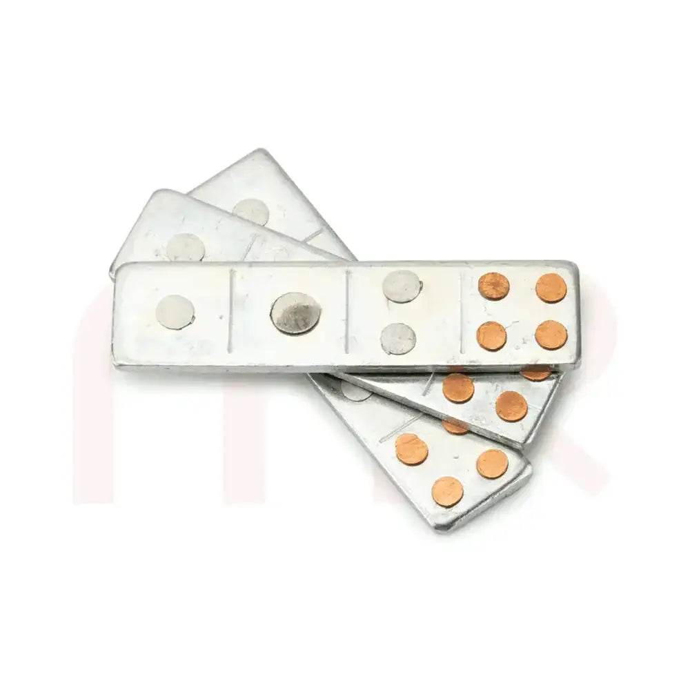 Silver metal strips with copper dots for Vastu Shastra remedies and space correction.