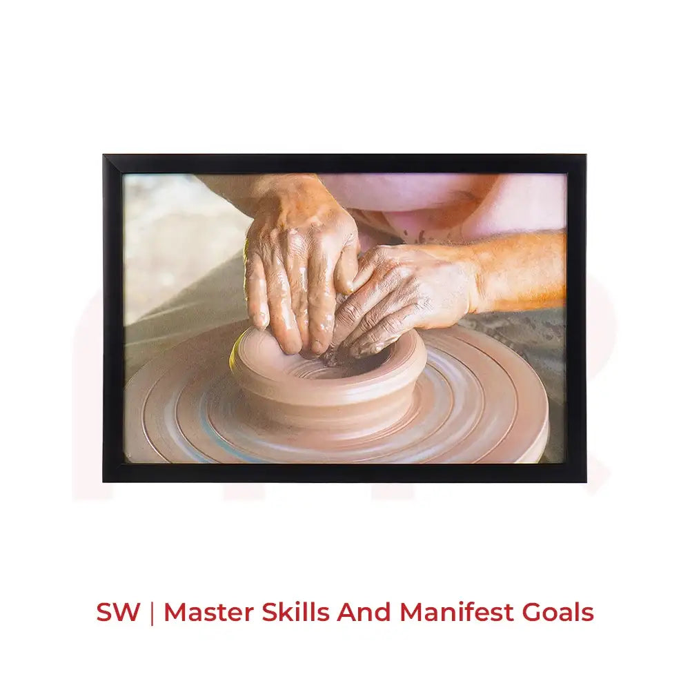Framed Vastu painting of hands shaping clay on pottery wheel, South-West direction for manifesting skills