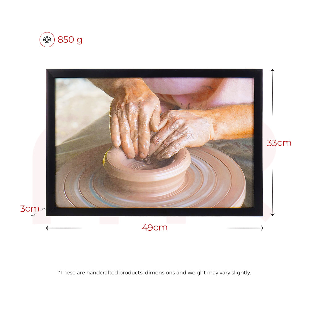 Handcrafted MahaVastu pottery painting in black frame, 49x33 cm, 850g, authentic wall decor