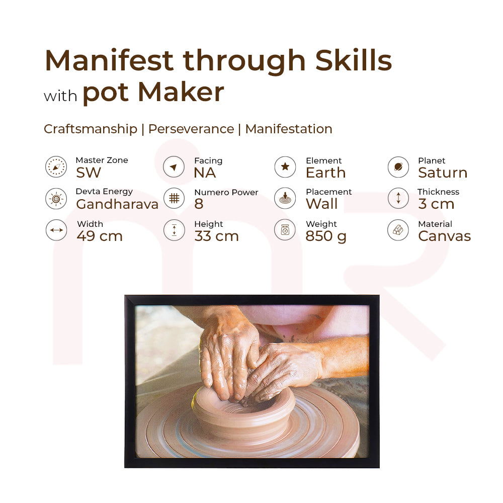 Canvas wall art featuring hands shaping pottery, MahaVastu Village Scene for property manifestation