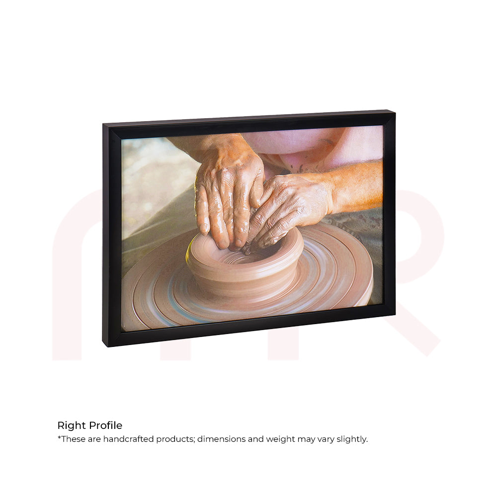 Framed Vastu remedy wall art of hands shaping clay on pottery wheel, MahaVastu décor