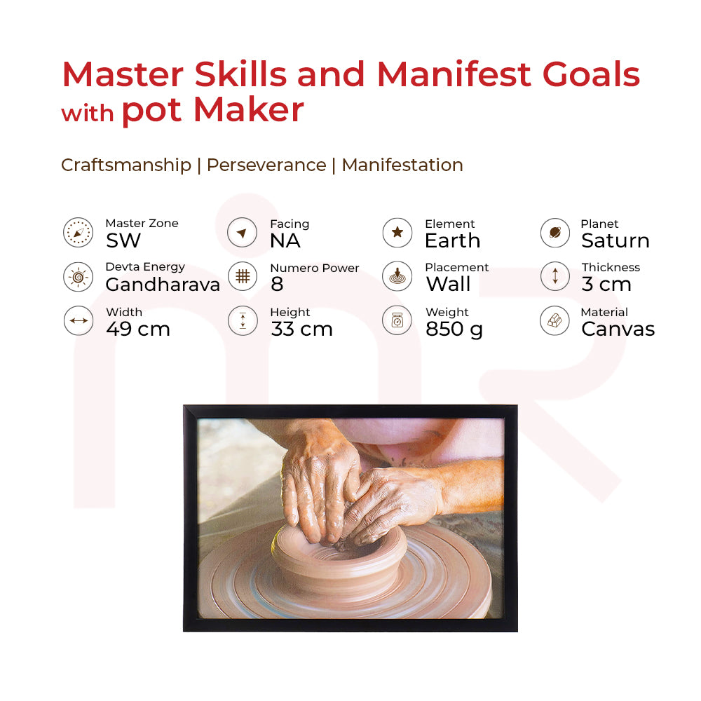 Handcrafted Vastu painting of potter shaping clay on wheel, framed for home energy balance