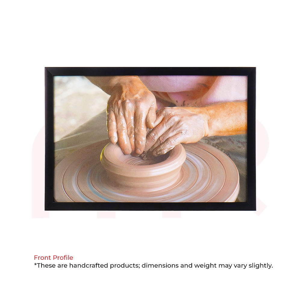 Framed Vastu painting of hands shaping clay on pottery wheel for positive energy and harmony