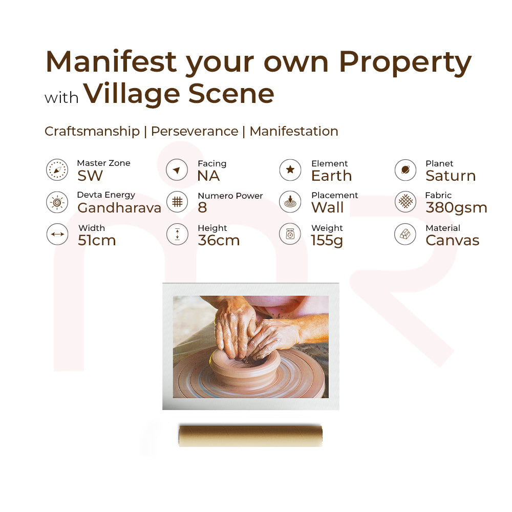 MahaVastu Remedies canvas art of potter shaping clay, village scene, 51x36cm, for prosperity