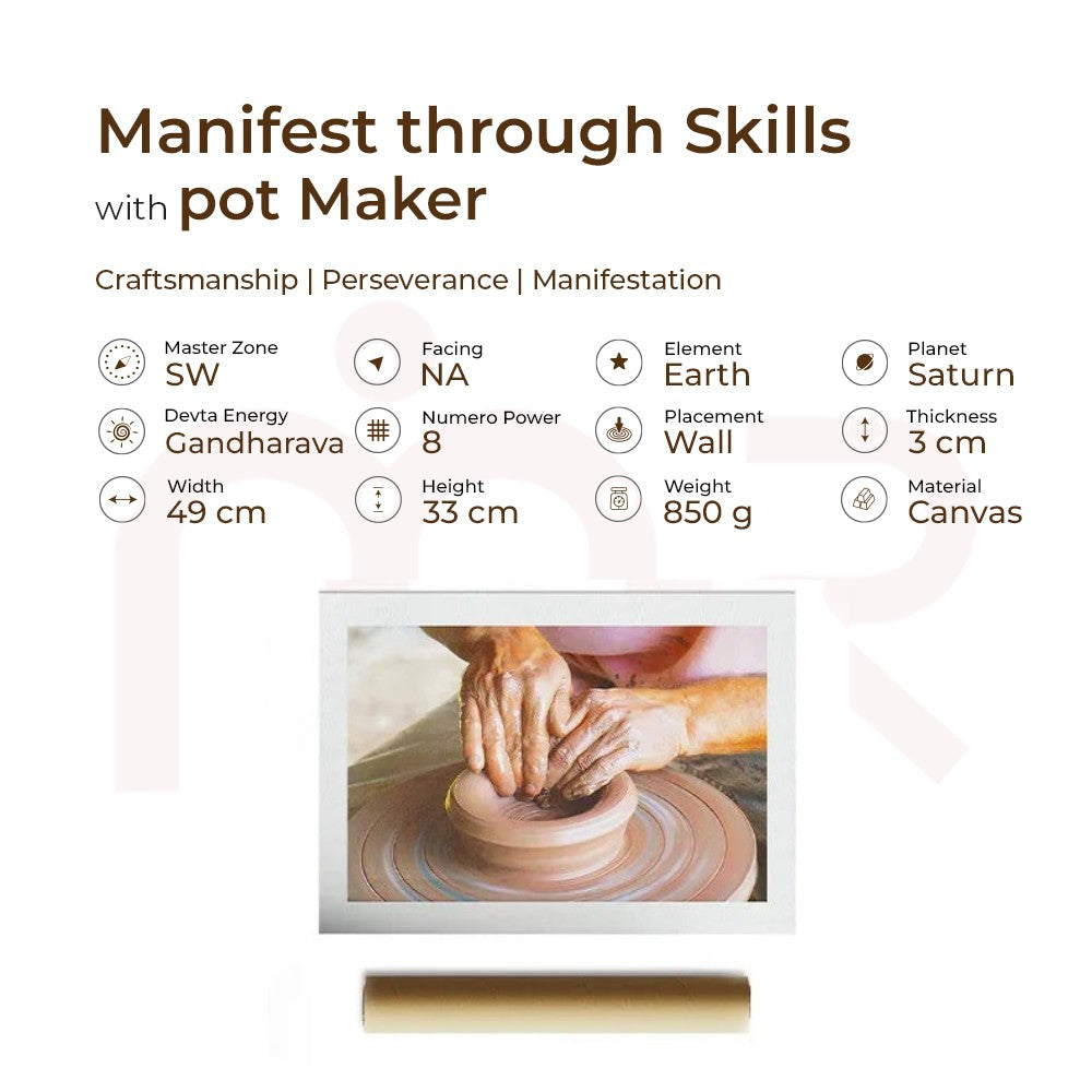 MahaVastu Remedies canvas art of potter shaping clay, village scene, 51x36cm, for prosperity