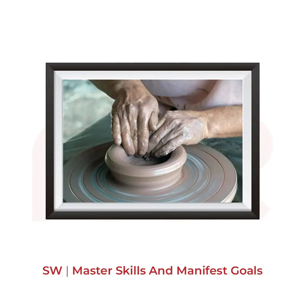 Framed Vastu painting of hands shaping clay on pottery wheel, South-West direction remedy for manifesting skills