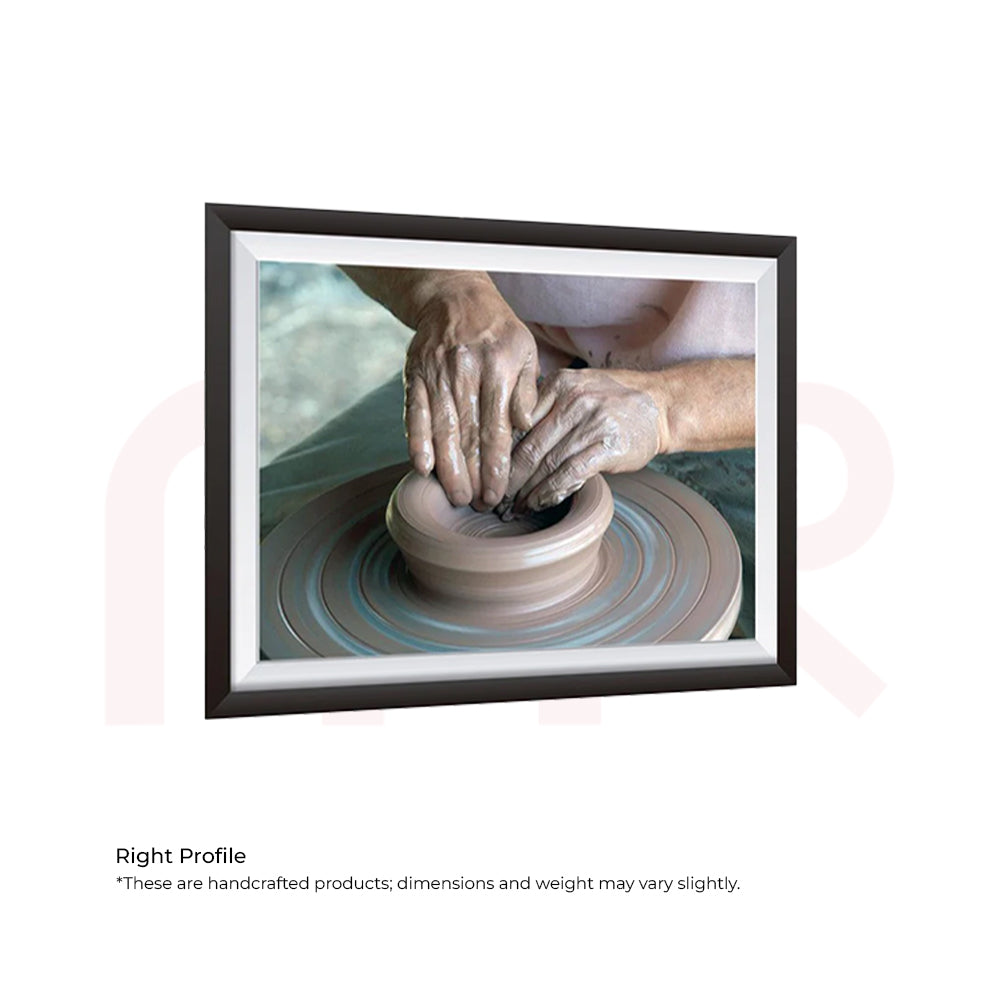 Framed photo of hands shaping clay on pottery wheel, MahaVastu handcrafted home decor