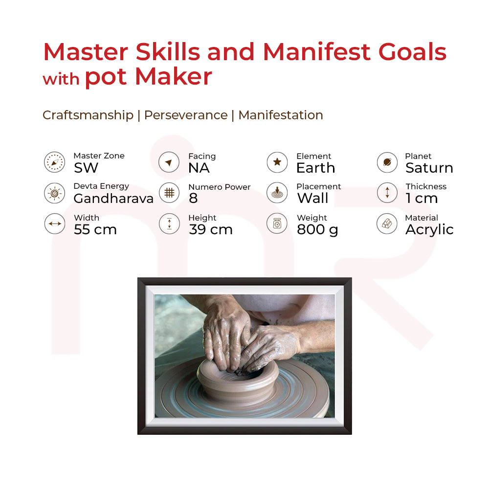 Framed artwork of hands shaping clay on pottery wheel, Vastu decor for positive energy and balance