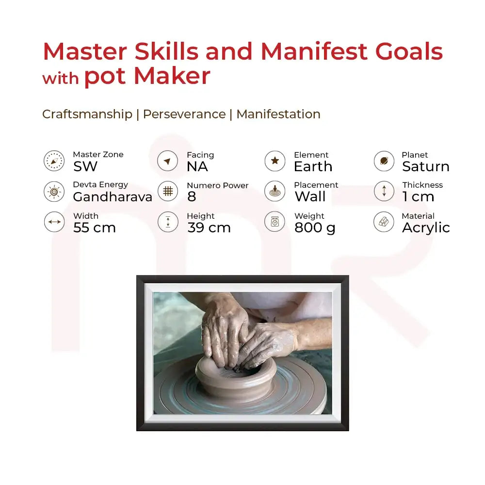 Framed artwork of hands shaping clay on pottery wheel, Vastu decor for positive energy and balance