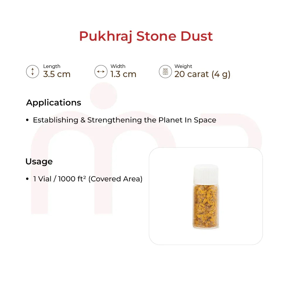 Pukhraj stone dust vial for Vastu remedies, 20 carat, used to enhance positivity.