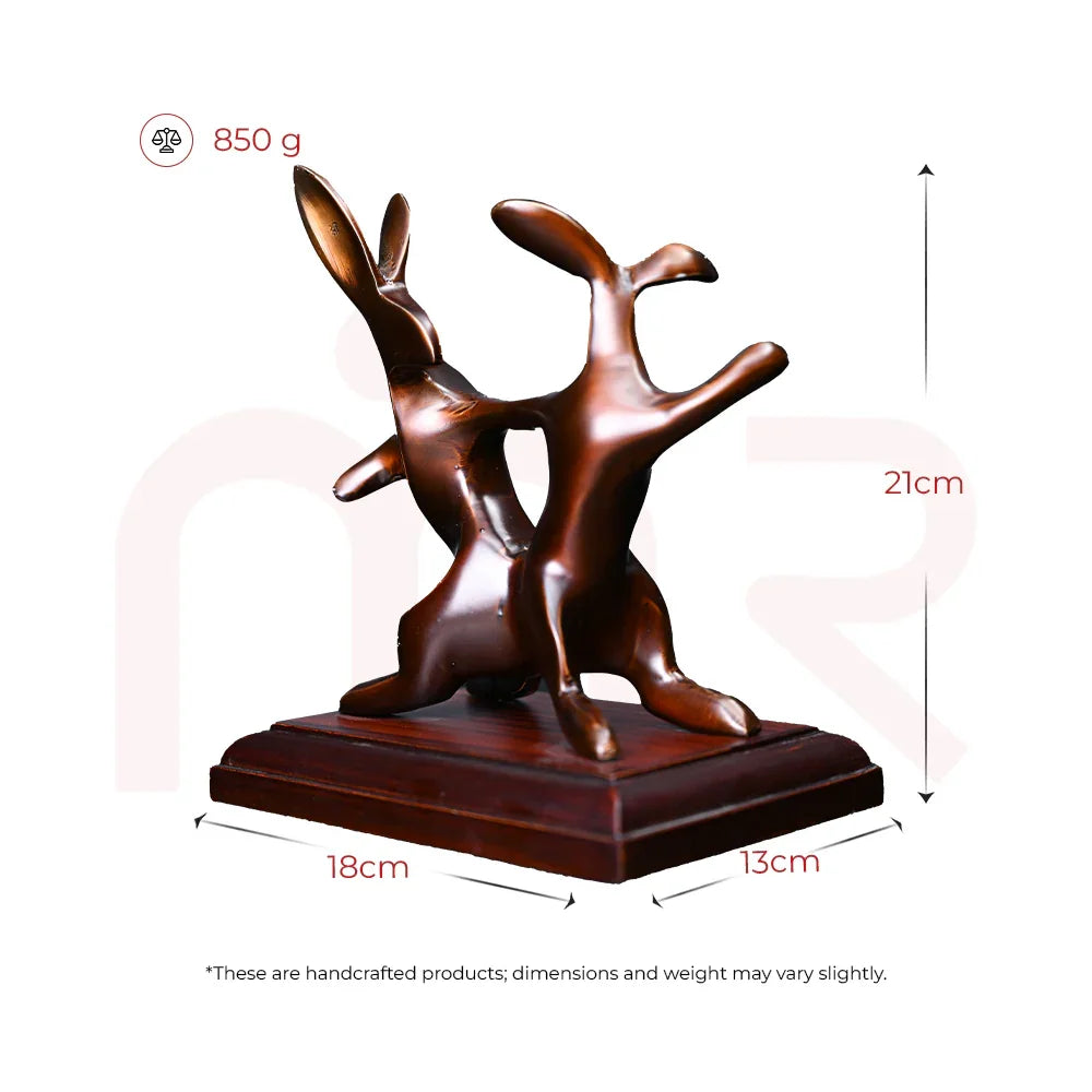 Handcrafted bronze rabbit statue for MahaVastu remedies, 21cm tall, 18x13cm base, 850g
