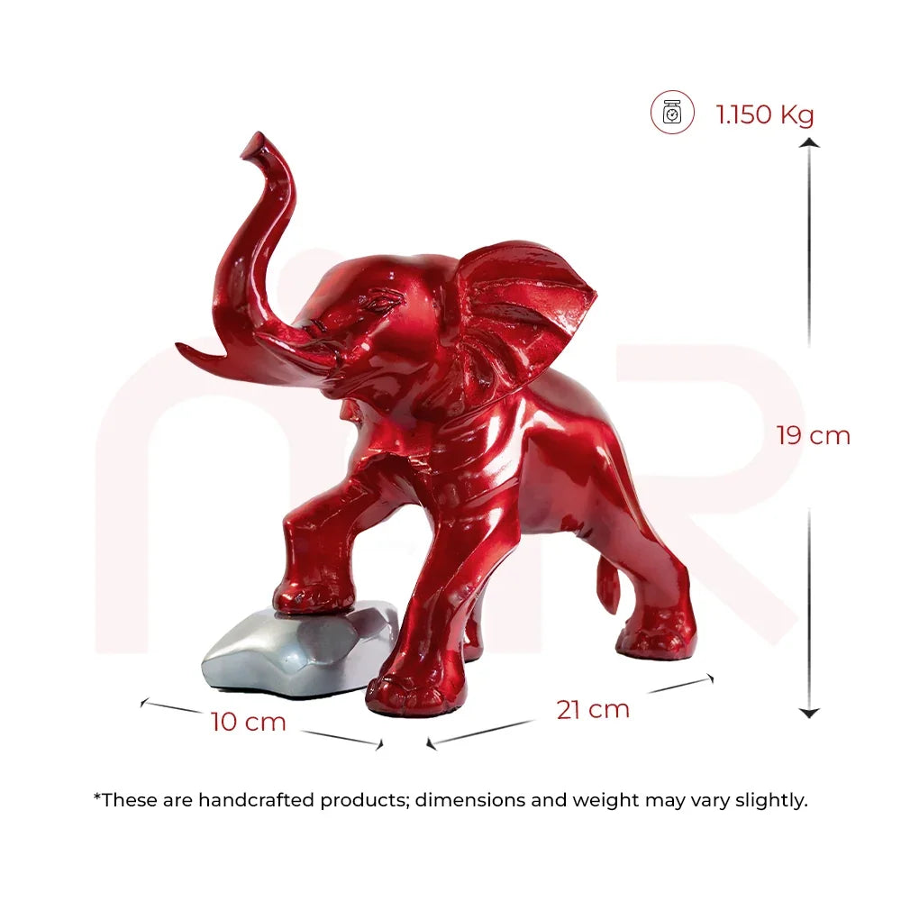 Red metallic elephant idol figurine, 19 cm height, for Vastu prosperity and positive energy.