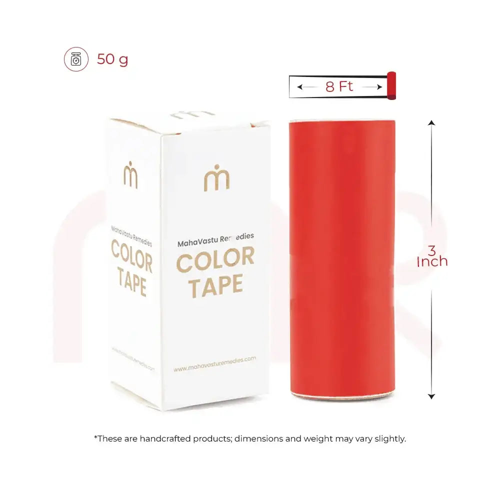 Red Vastu color tape, 8 ft long, for home energy balance and positivity, with packaging