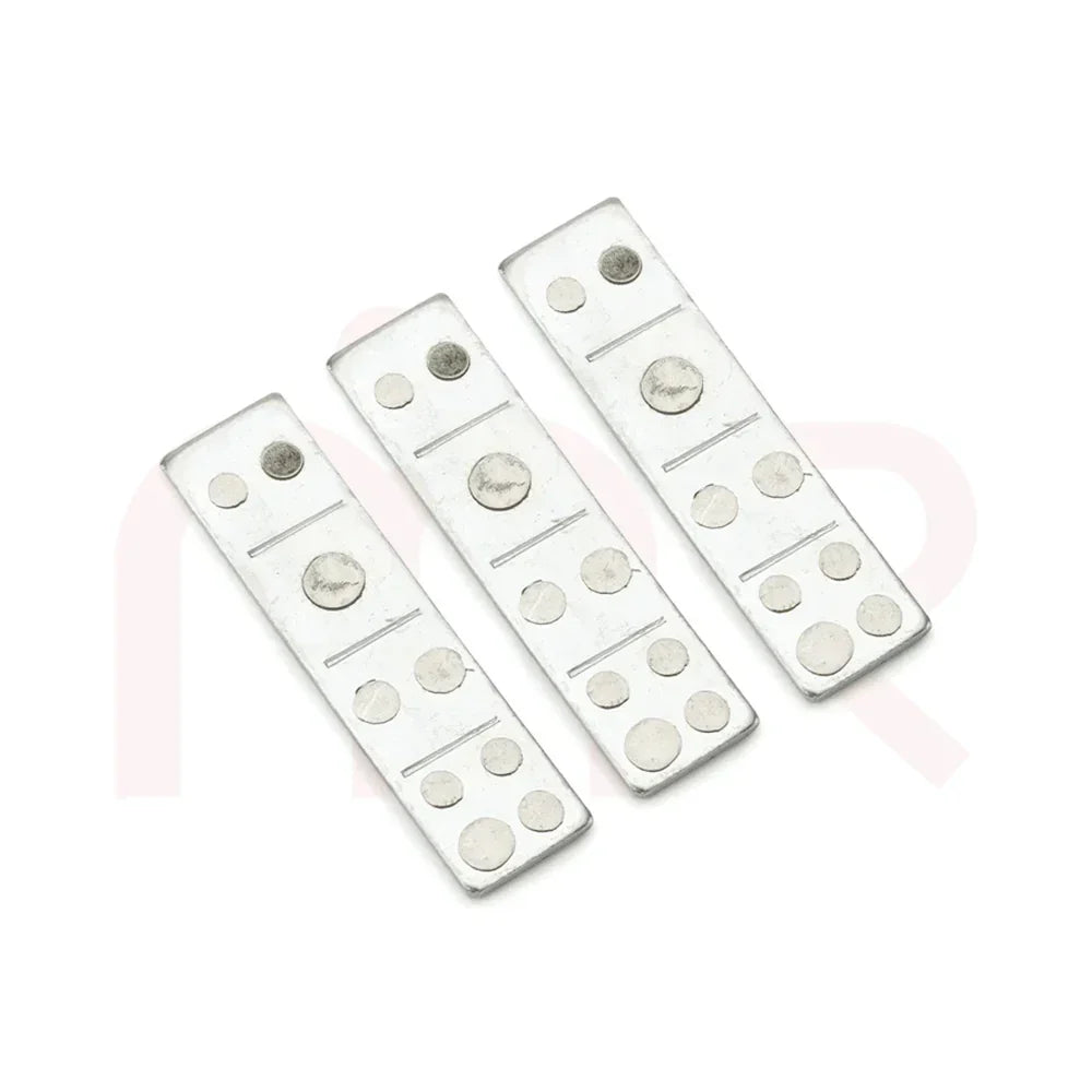 Three Vastu silver metal strips with embossed circles for energy correction remedies