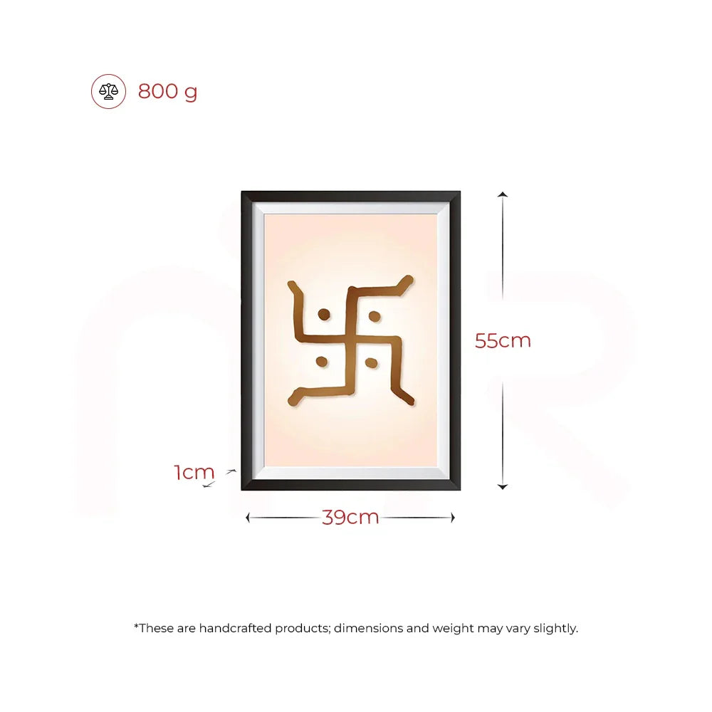 Acrylic Swastik Maha Vastu wall art with black frame, 55x39 cm, 800g, for positivity and prosperity.