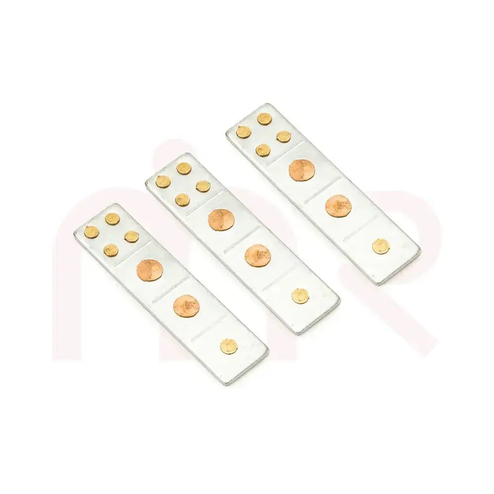 Set of three silver Vastu metal strips with copper studs for energy balancing.