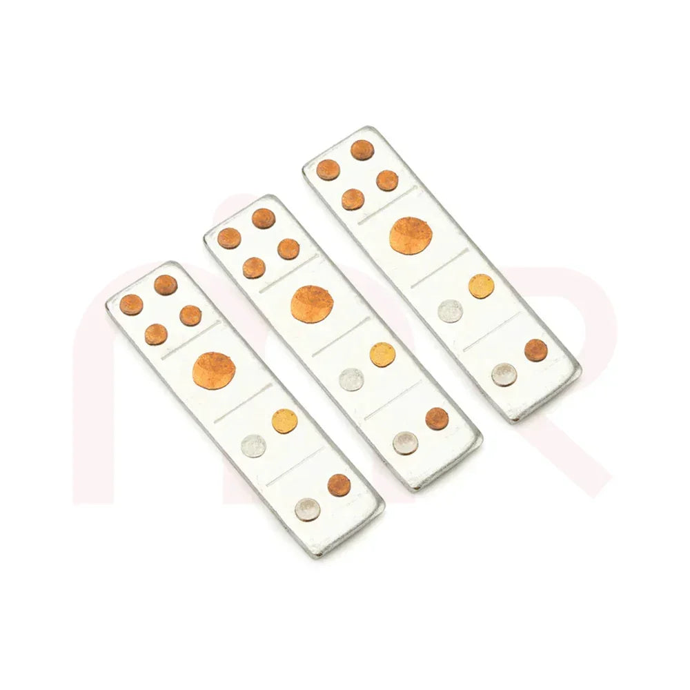 Three rectangular Vastu metal strips with copper and brass dots for energy balance remedies