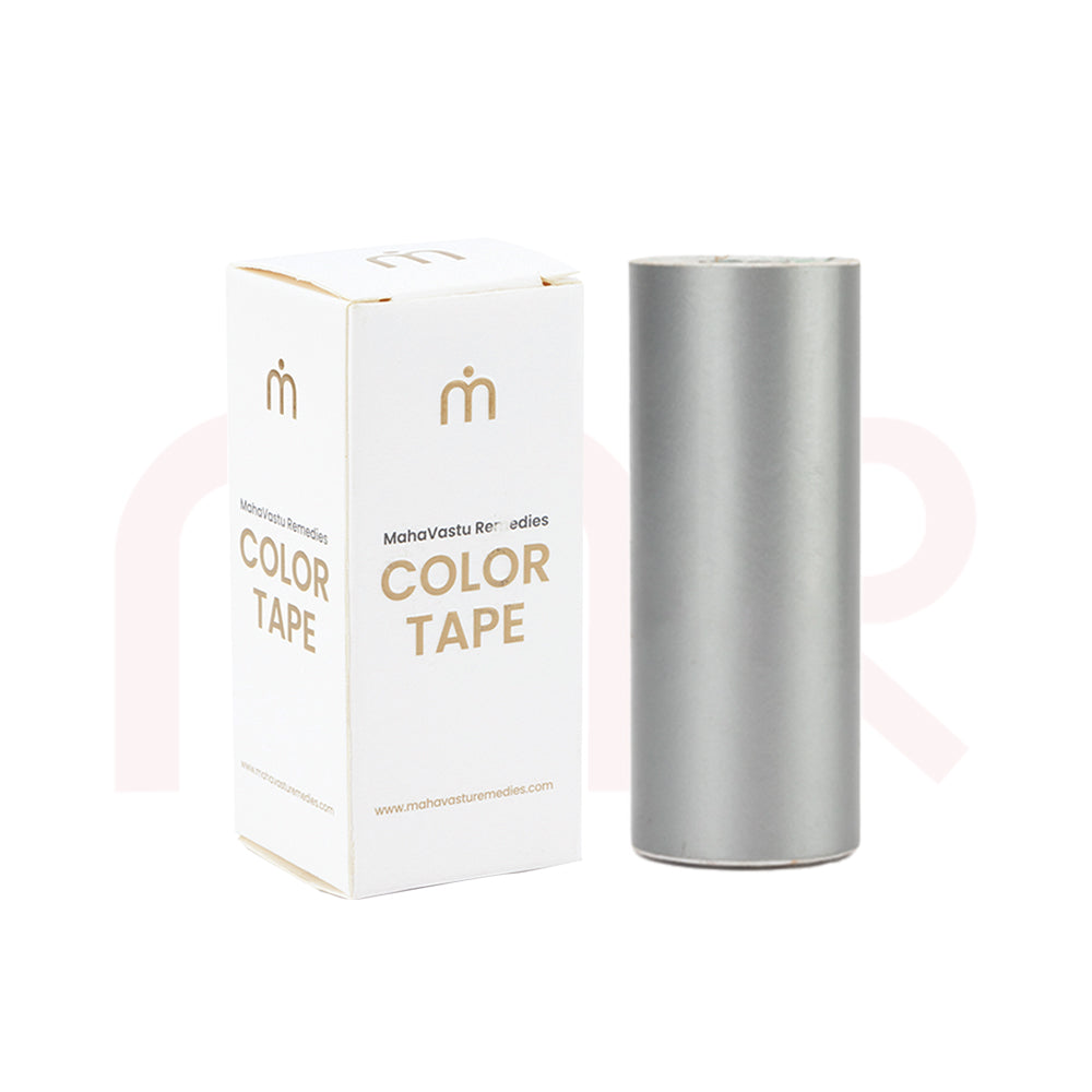 Silver color tape roll and MahaVastu Remedies color tape packaging for Vastu Shastra solutions