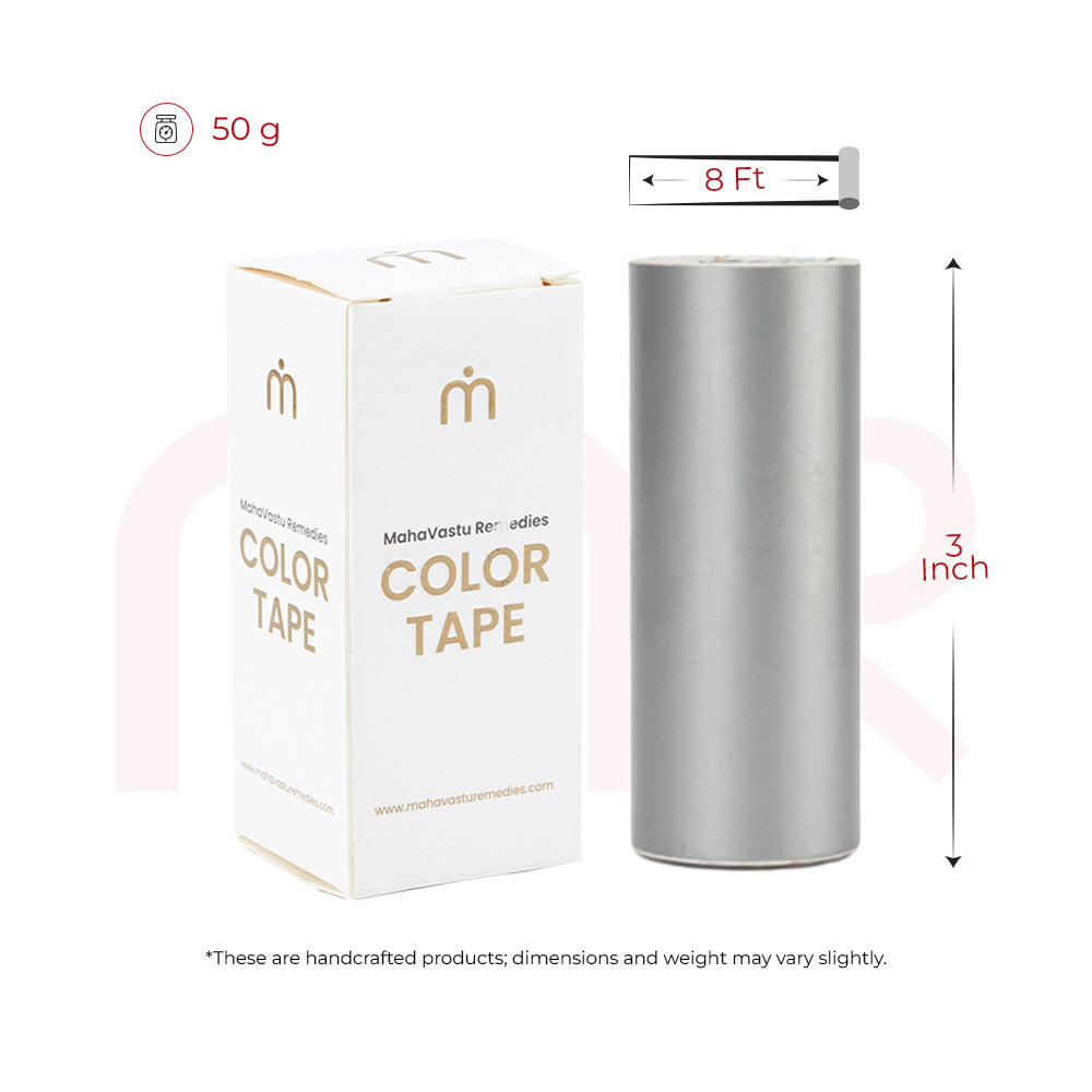 Silver MahaVastu Remedies color tape roll with box, 3 inch x 8 ft for Vastu Shastra solutions