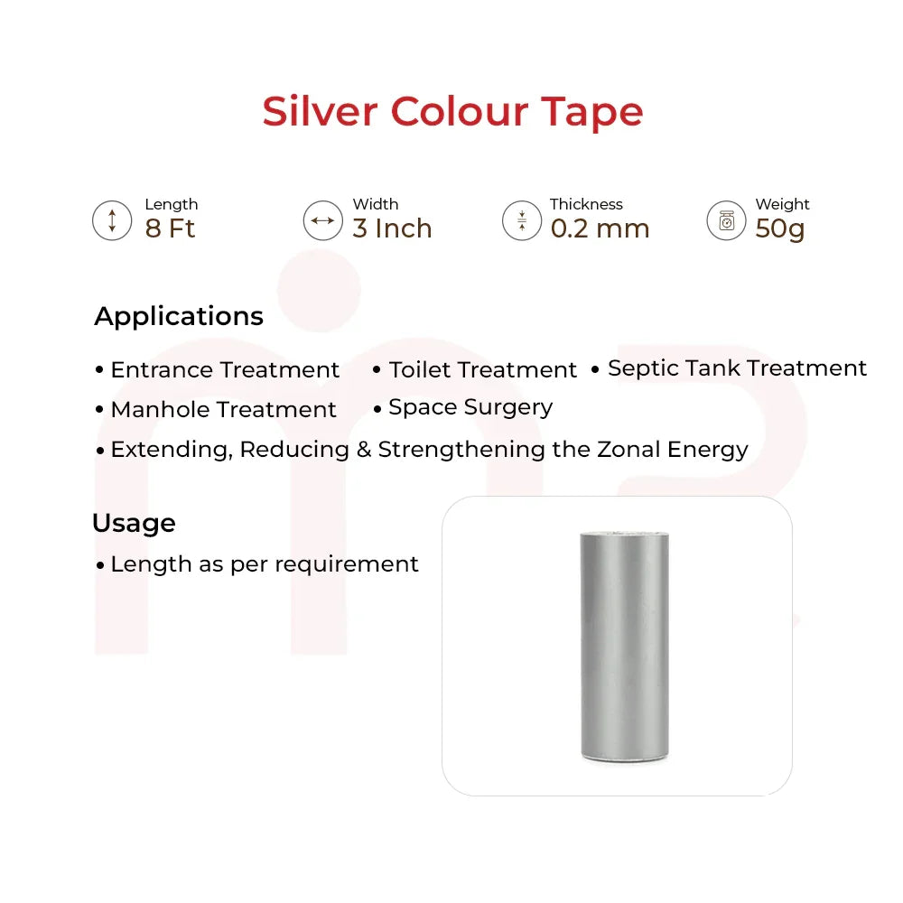 Silver Vastu color tape for entrance, toilet & space energy balancing – 8 ft x 3 inch, 0.2mm thick