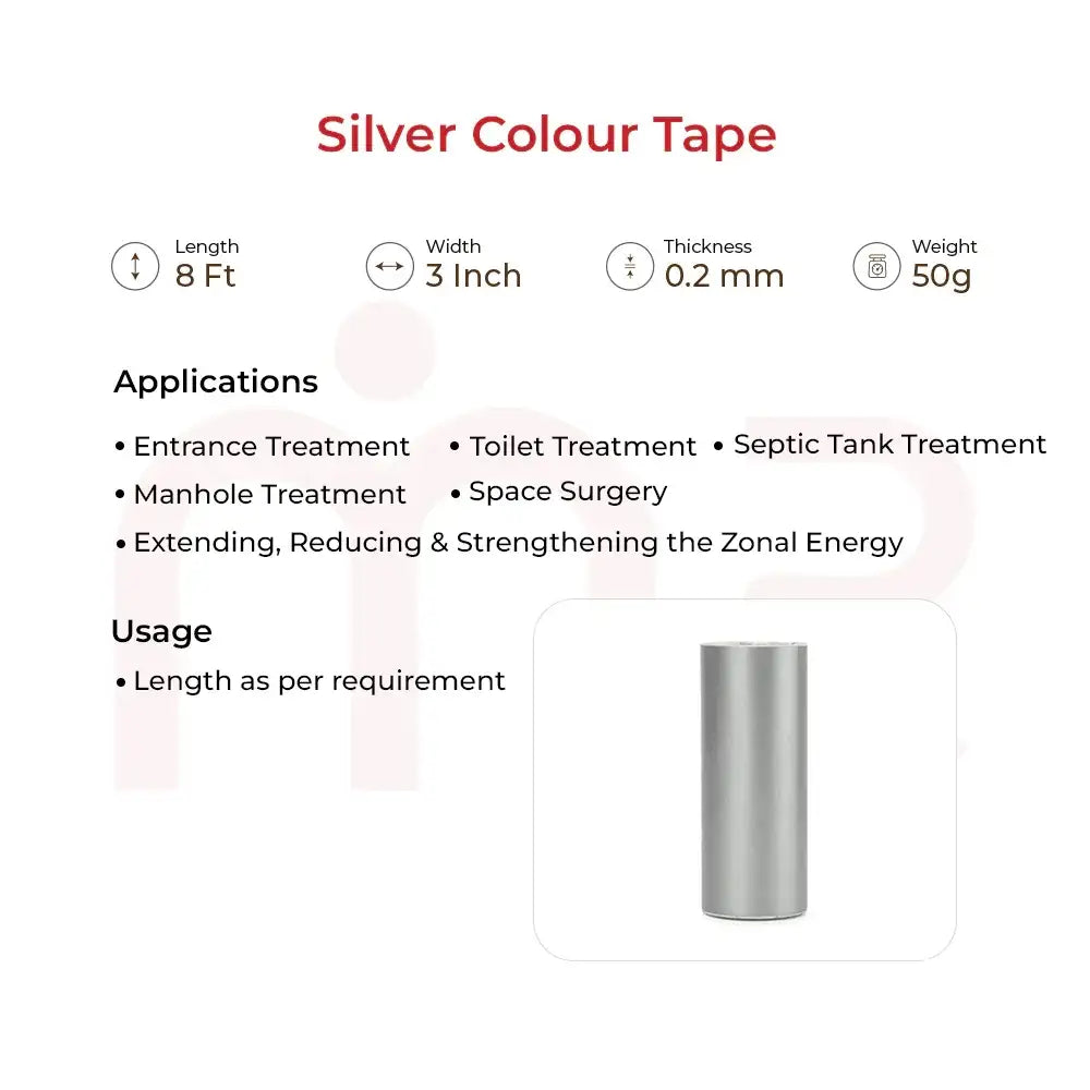 Silver Vastu color tape for entrance, toilet & space energy balancing – 8 ft x 3 inch, 0.2mm thick