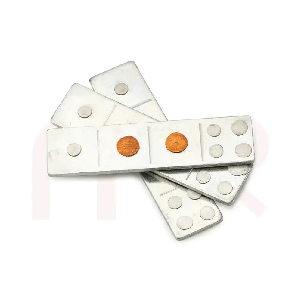 Silver metal strips with copper dots for Maha Vastu remedies and space balancing.