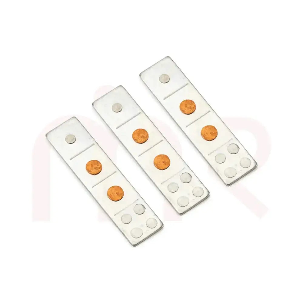 Three silver metal strips with copper inlay for Vastu Shastra remedies