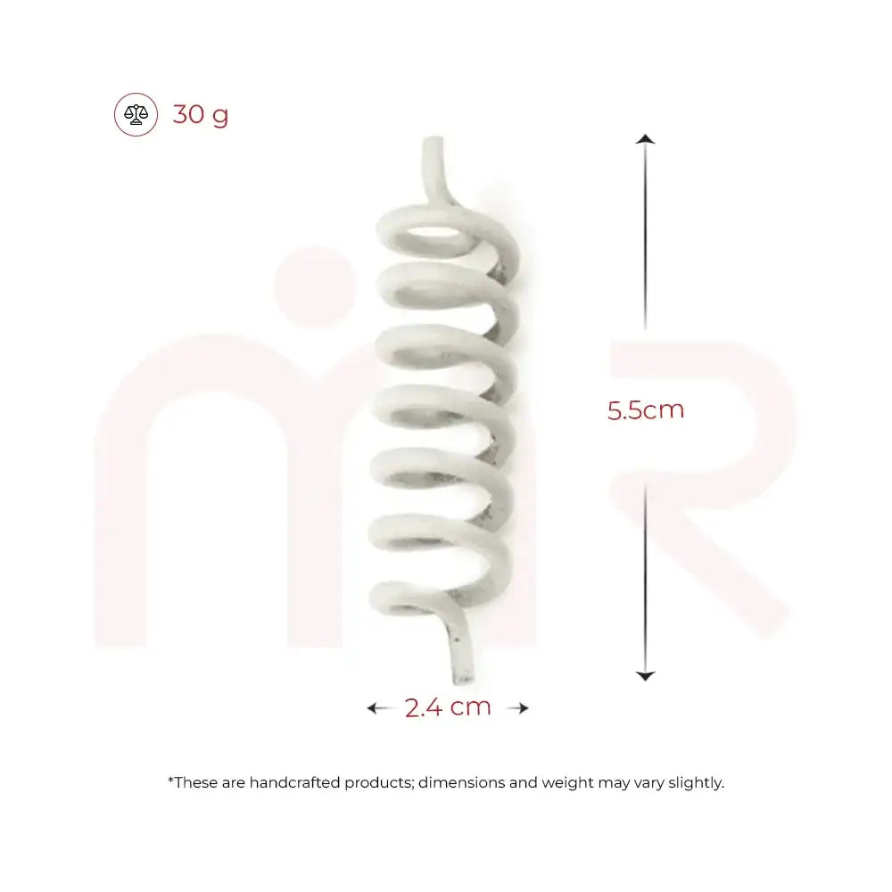 Handcrafted white spiral Vastu remedy measuring 5.5cm in length and 2.4cm in width.