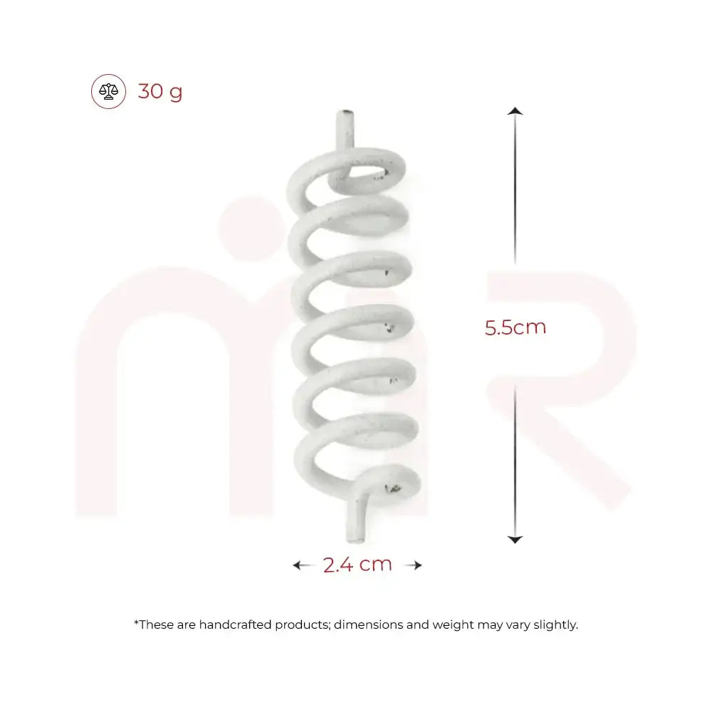 White spiral Vastu remedy metal strip measuring 5.5cm in height and 2.4cm in width.