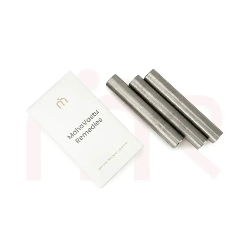 Maha Vastu metal strips for energy balance, shown with branded packaging