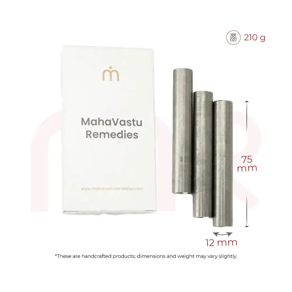 Handcrafted Maha Vastu metal remedy rods, 75mm x 12mm, for positive energy and space balance