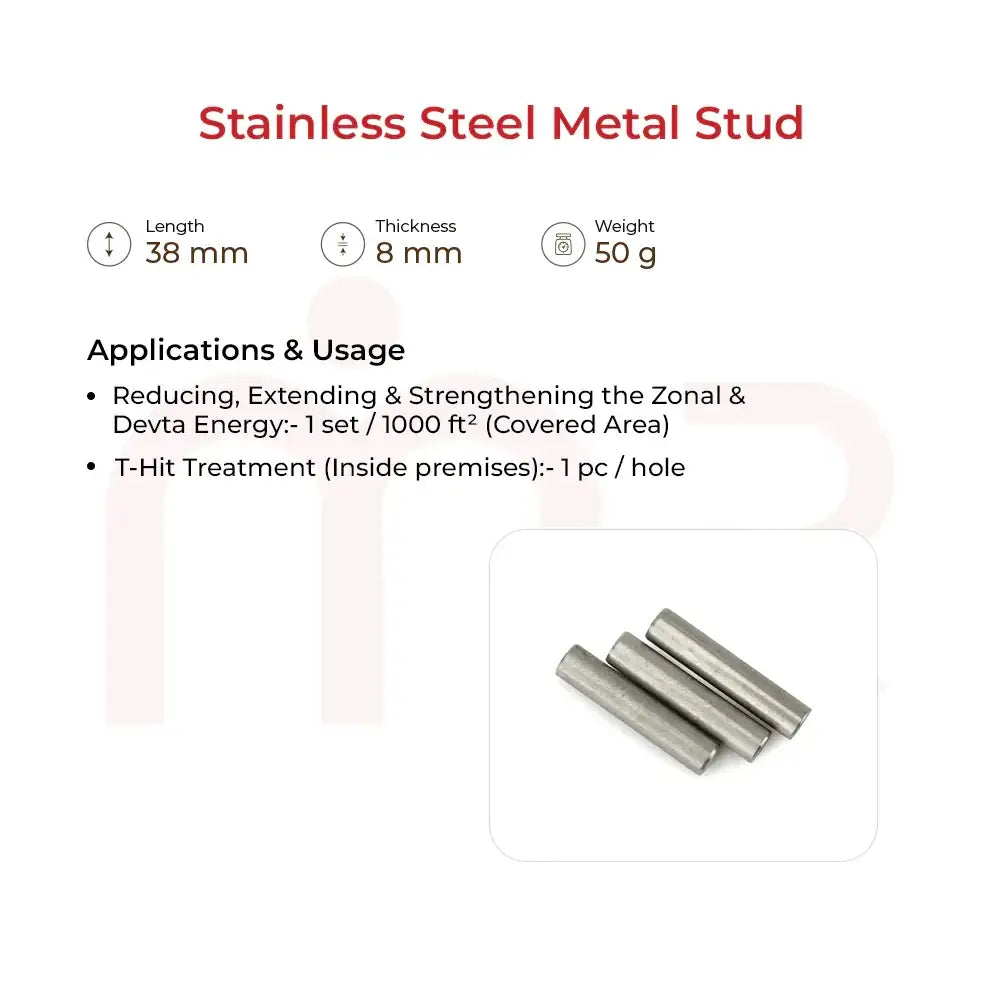 Stainless steel Vastu metal stud for energy balancing, 38mm length, 8mm thickness, 50g weight
