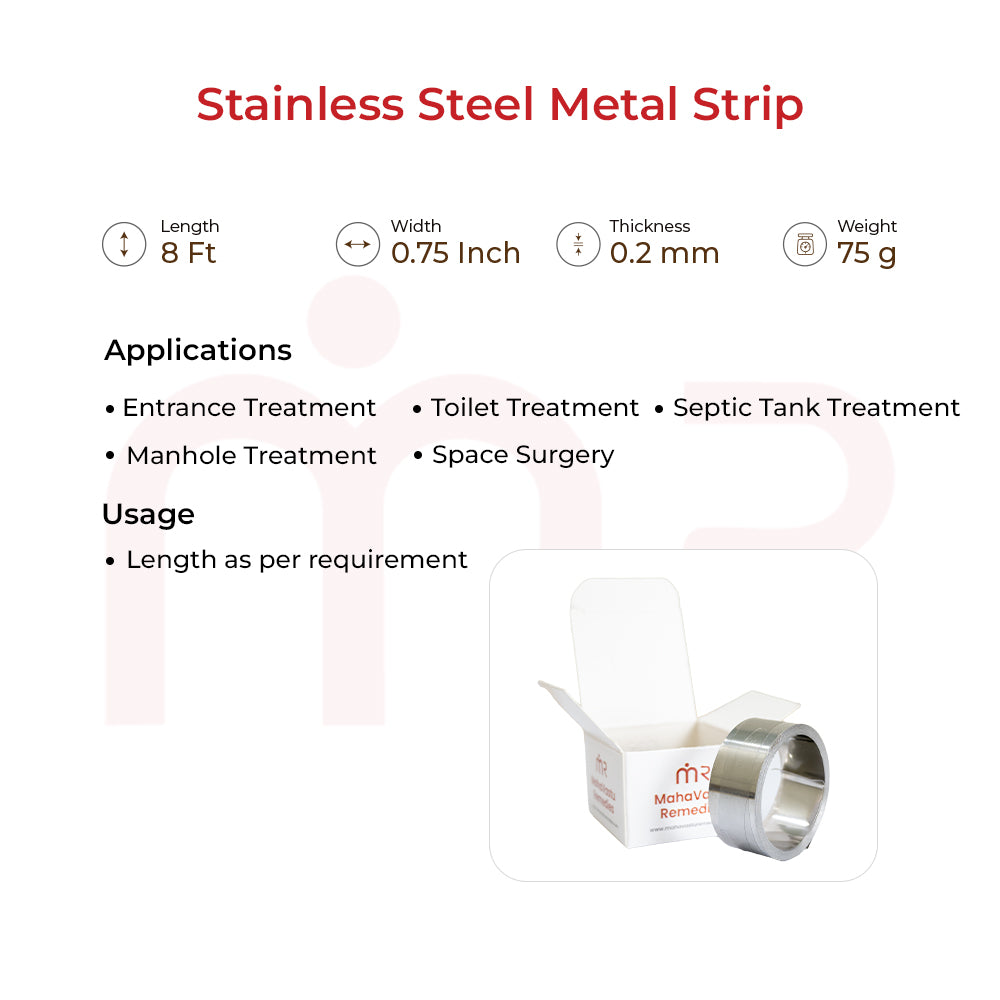 Stainless steel metal strip for Vastu entrance, toilet & septic tank treatment – 8 ft length, 0.75 inch width