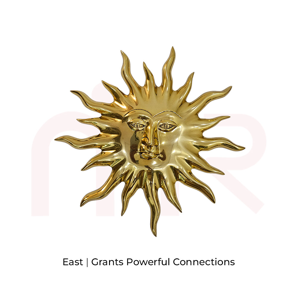 Golden Surya wall decor for MahaVastu remedies, symbolizing powerful east connections.