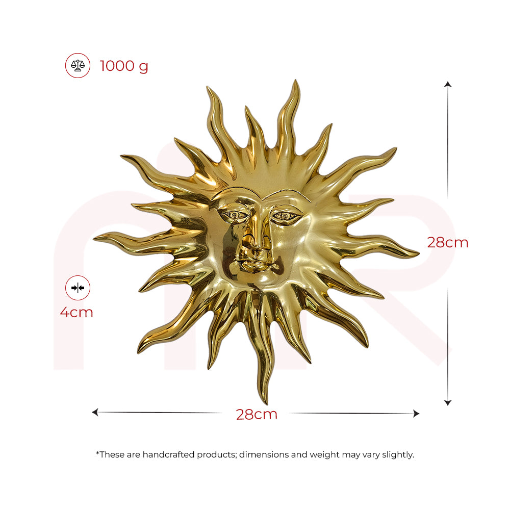 Gold Sun face MahaVastu wall decor, 28x28x4cm, 1000g, handmade Vastu Shastra remedy.
