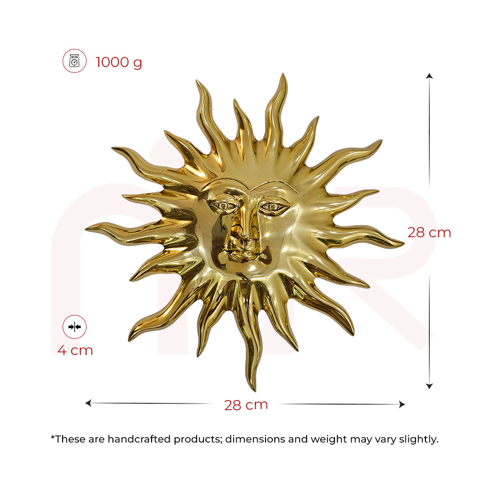 Handcrafted golden sun face wall decor for Vastu, 28x28 cm, 1000g weight, 4 cm depth
