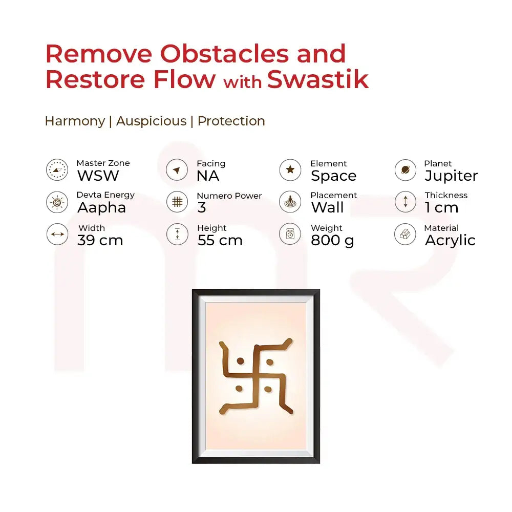 Framed Swastik symbol for Vastu Shastra home remedies, handcrafted with golden design on soft background