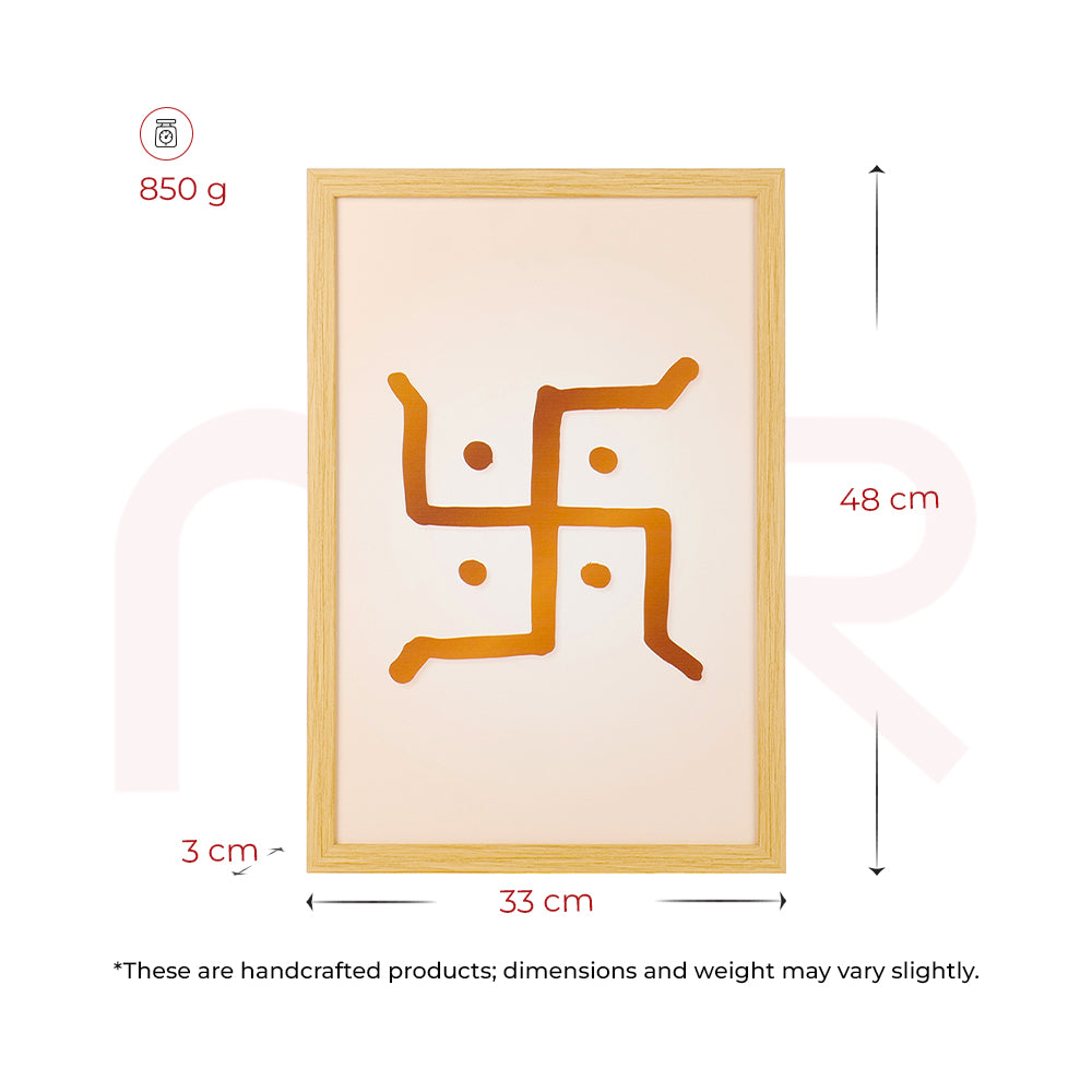 Handcrafted Swastik Vastu painting in wooden frame for home positivity and prosperity, 48cm height