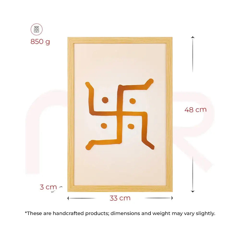 Handcrafted Swastik Vastu painting in wooden frame for home positivity and prosperity, 48cm height