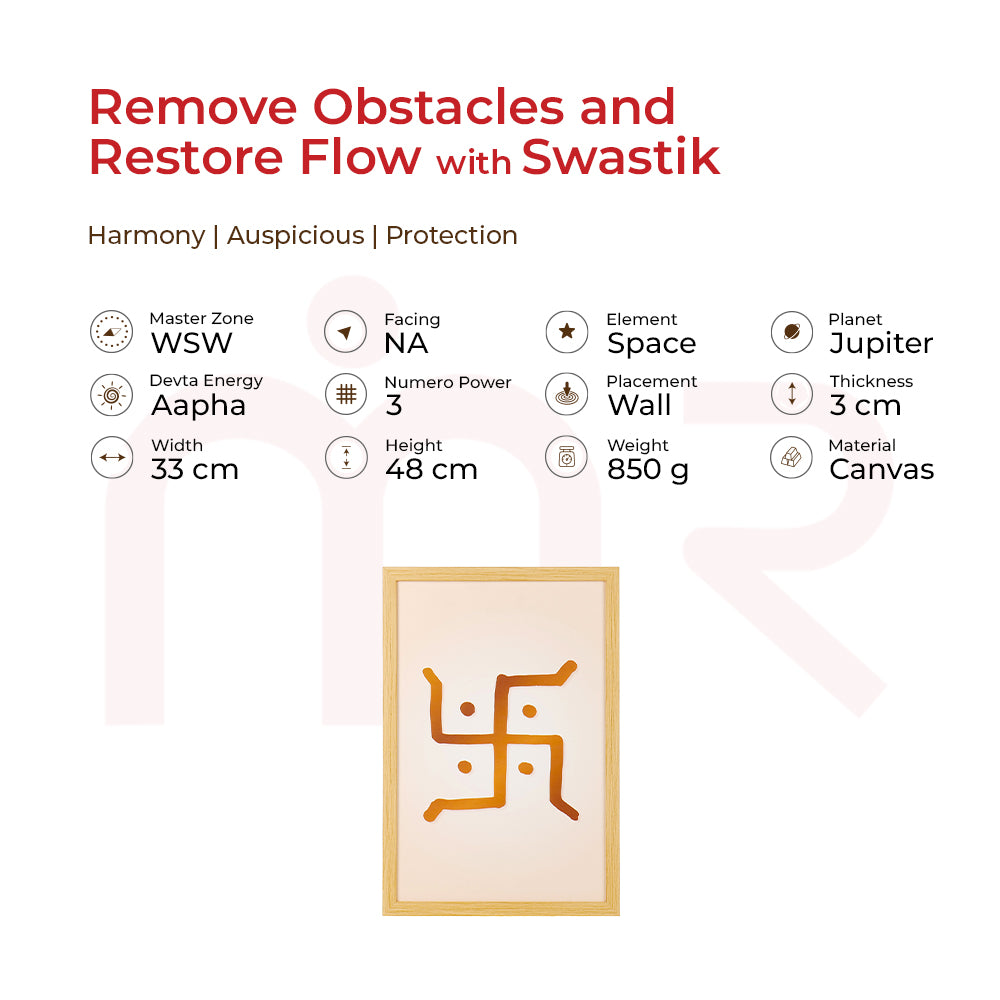 Wood-framed Swastik symbol for Vastu Shastra remedies, handcrafted with warm tones