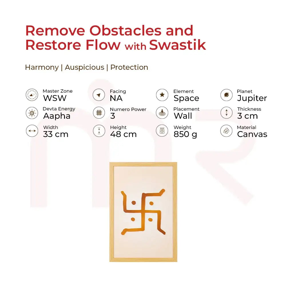 Wood-framed Swastik symbol for Vastu Shastra remedies, handcrafted with warm tones