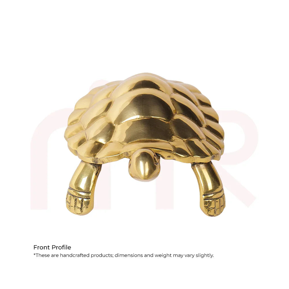 Brass tortoise figurine for Vastu remedy, handcrafted decor piece on white background
