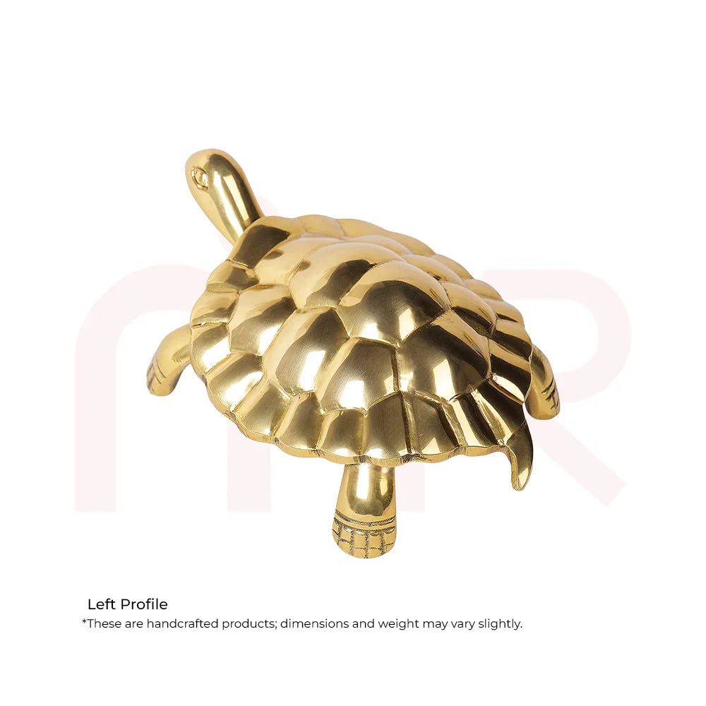 Shiny brass tortoise MahaVastu remedy figurine for Vastu, prosperity, and balance