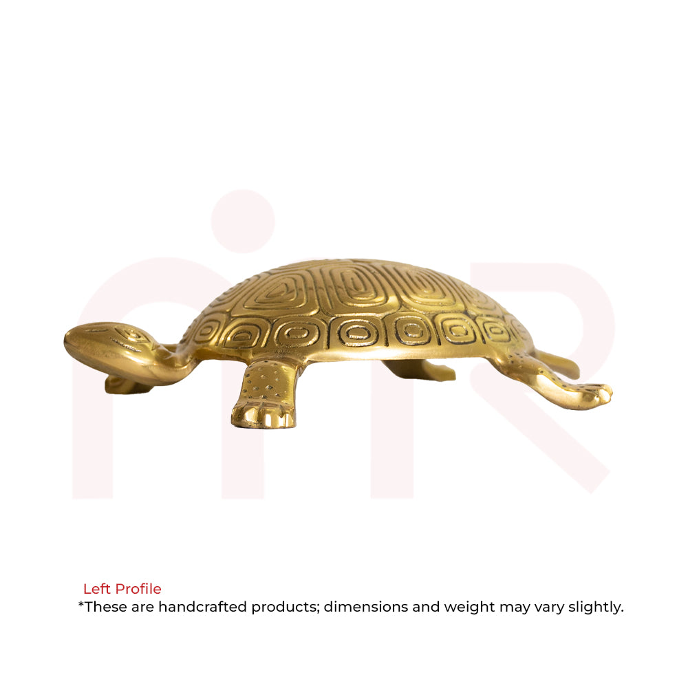 Gold metal tortoise figurine, Vastu remedy, handcrafted decor for positivity