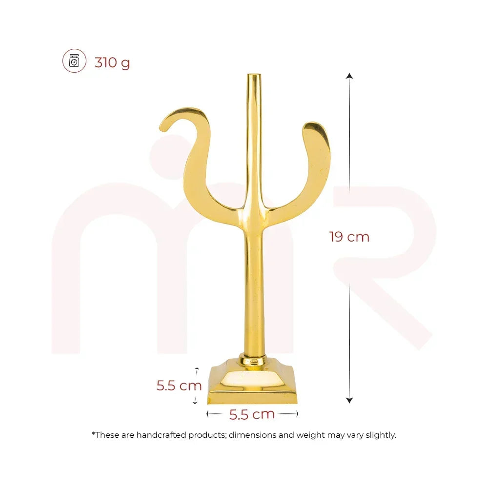 Handcrafted brass Trishul statue, 19 cm tall, Vastu decor remedy, gold finish, 310g